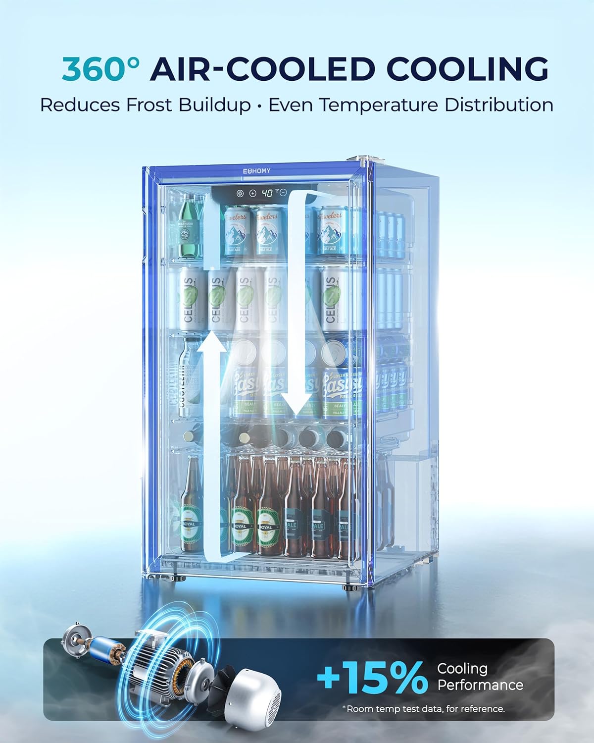 EUHOMY 4.5 Cu.ft Beverage Refrigerator and Cooler, 145 Can Mini fridge with Glass Door for Soda Beer Wine, Small Drink Dispenser with Digital Adjustable Thermostat for Home Office Bar