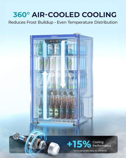 EUHOMY 4.5 Cu.ft Beverage Refrigerator and Cooler, 145 Can Mini fridge with Glass Door for Soda Beer Wine, Small Drink Dispenser with Digital Adjustable Thermostat for Home Office Bar