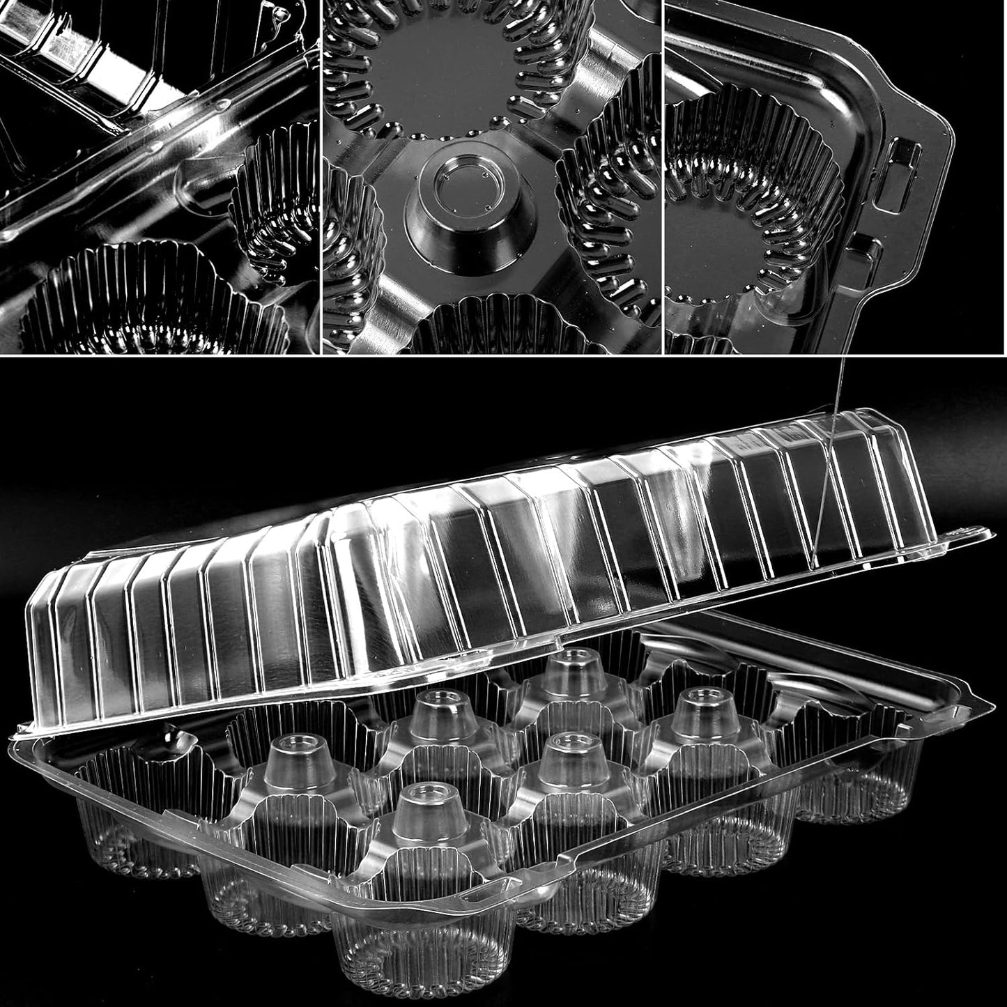 JarThenaAMCS 80 Pack Plastic Cupcake Containers 4-Compartment Clear Boxes Disposable Cupcake Tray Holders 4 Cavity Cupcakes Carriers with Deep Dome for Muffin Packaging