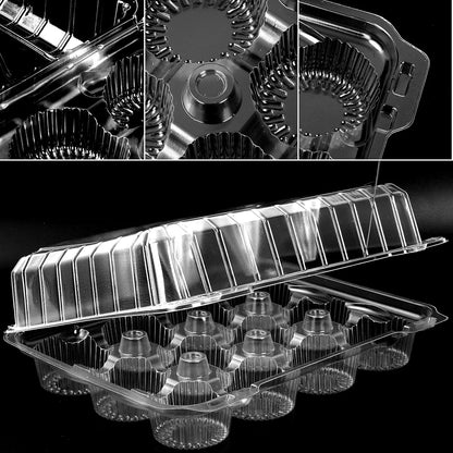 JarThenaAMCS 80 Pack Plastic Cupcake Containers 4-Compartment Clear Boxes Disposable Cupcake Tray Holders 4 Cavity Cupcakes Carriers with Deep Dome for Muffin Packaging