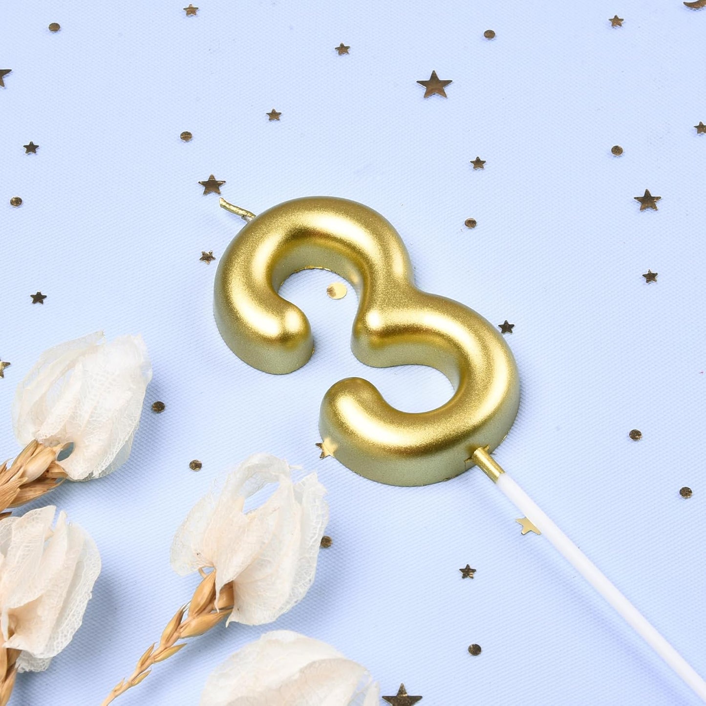 2.76 Inch Classical Gold 5 Number Birthday Candles, Gold Number Candles, Cake Number Candles, Party Celebration
