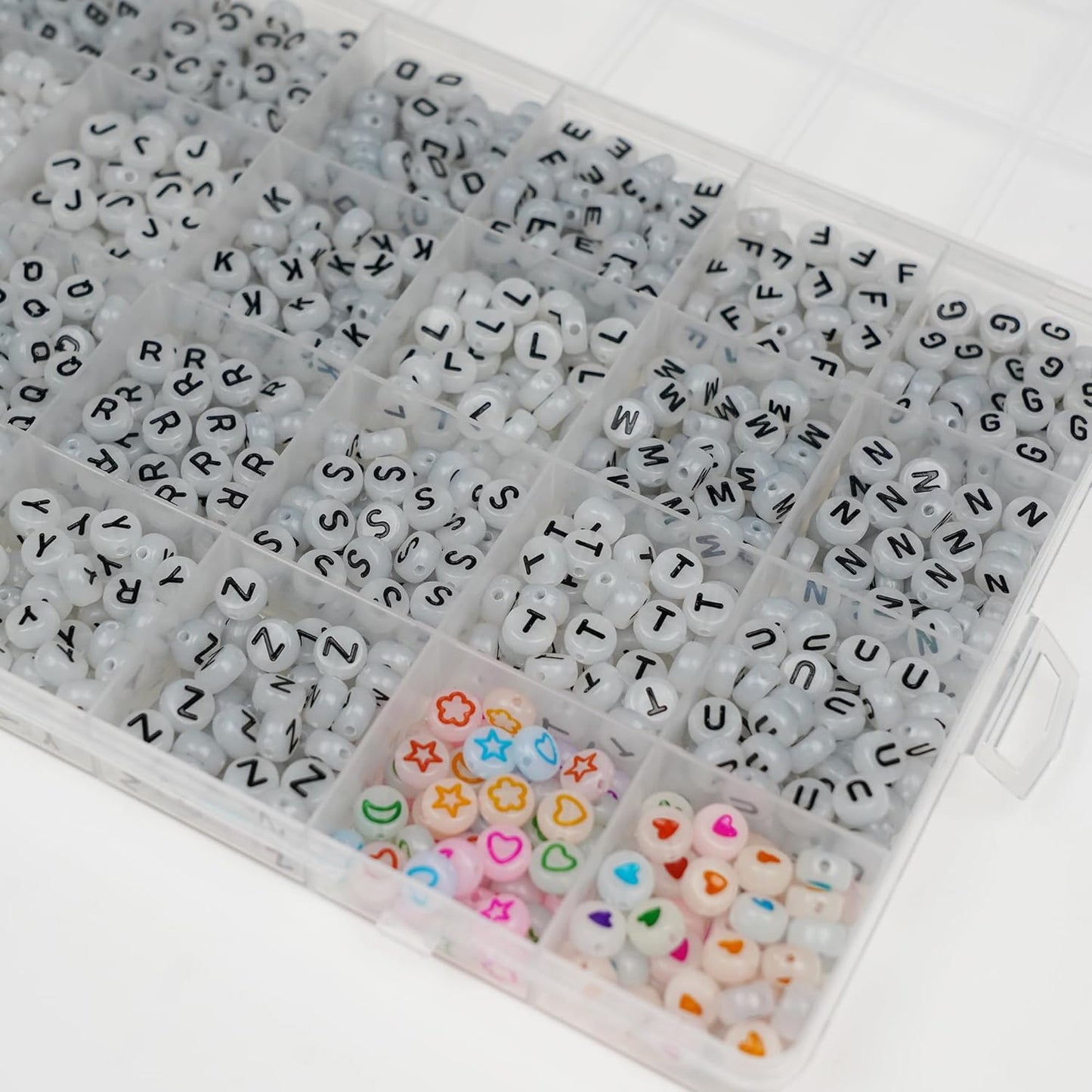Melius 1450Pcs Acrylic Glow Letter Beads, Alphabetical Glowing in The Dark Beads in 28 Grid Box for Jewelry Making, DIY Bracelets, Necklaces, Key Chains (Glowing, 4x7mm)
