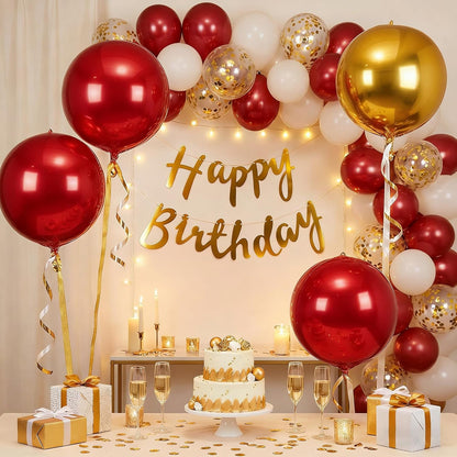 Metallic Gold Round Foil Balloons, 22" Large 4D Sphere Mylar Ball Balloons 6PCS, for Graduation Prom Birthday Wedding Anniversary Disco Party Decorations