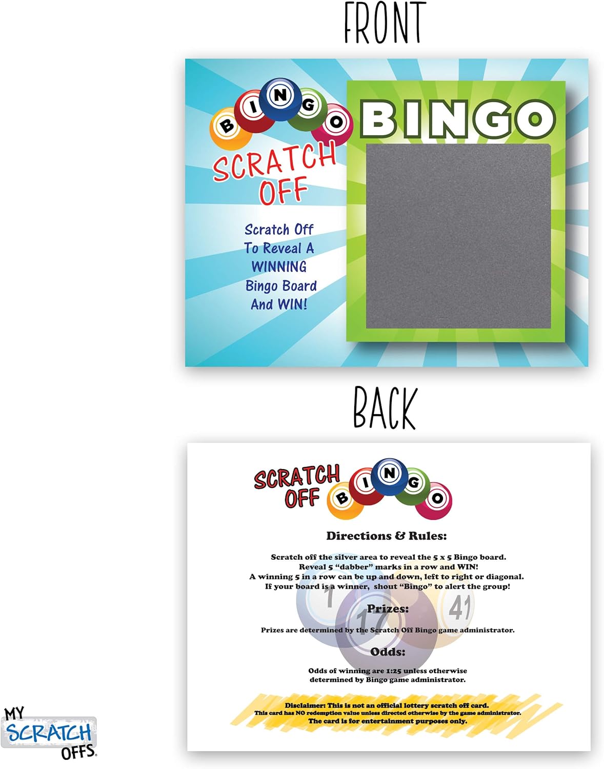 My Scratch Offs Casino Night Party Game - 26 Cards (24 Non-Bingo, 2 Bingo)
