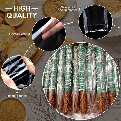 Clear Candy Bags 100pcs 6X10 Cellophane Treat Bag Party Favor Goodie Cake Pop Gift Apple Cello for Gift Baskets Bakery Cookie with Ties