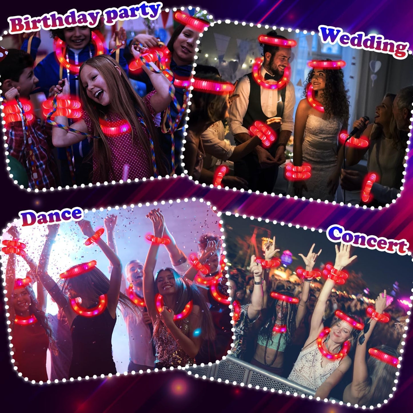 Orange Glow Sticks Party Favors Supplies for Kids 24 PCS,4th of July LED Light up Pop Tubes for Toddlers,Neon Necklaces Bracelets Accessories,Birthday Dance Party 250th Anniversary Camping Toys Gifts