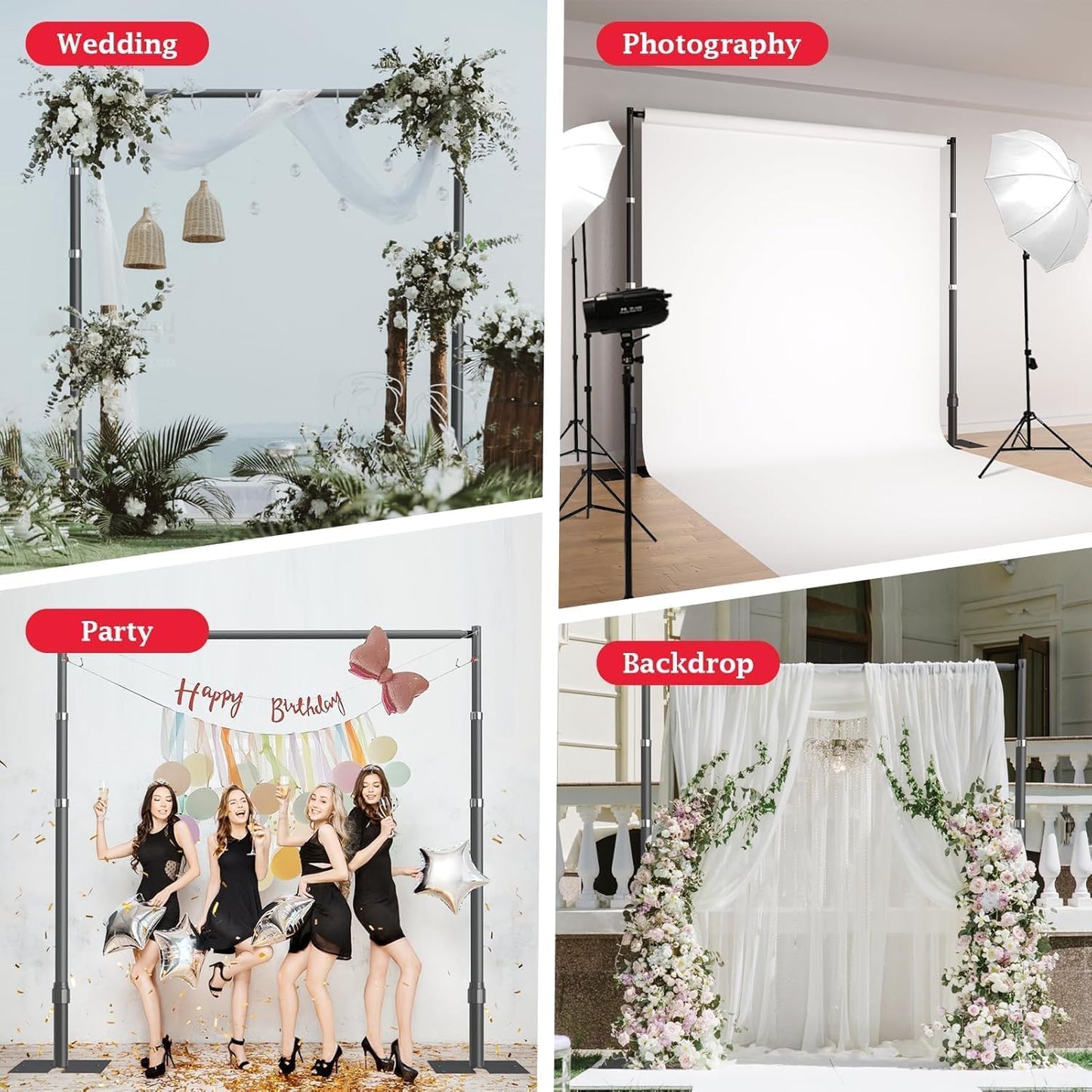 EMART 10x10ft Heavy Duty Backdrop Stand Kit, Adjustable Pipe and Drape Photo Booth Frame for Wedding, Party, Christmas, Birthday Decorations