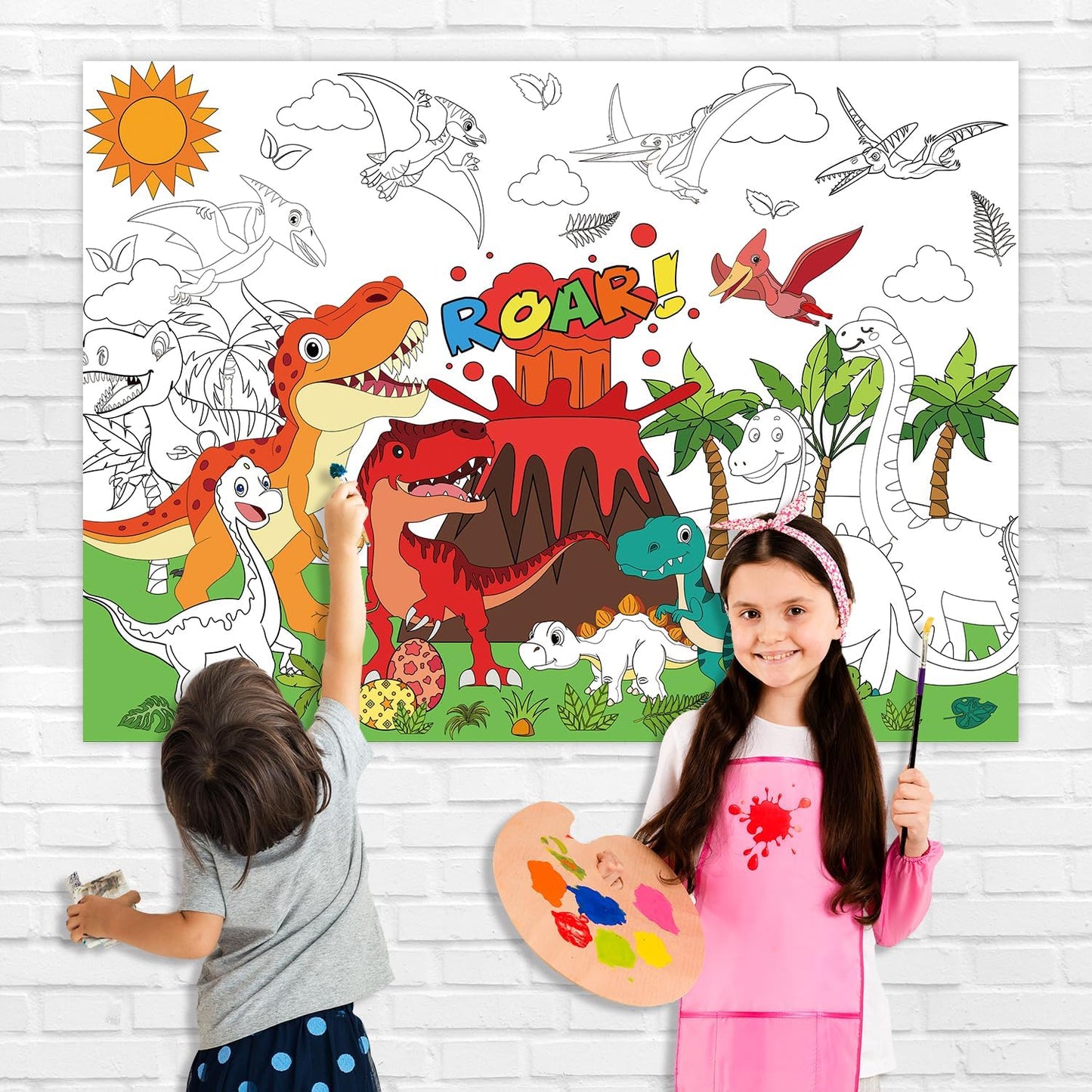 43.3x31.5 Summer Coloring Poster with Picture, Giant Cute Painting Poster, Large Coloring Tablecloth for Classroom Home Birthday Party Supplies Favor