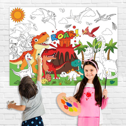 43.3x31.5 Summer Coloring Poster with Picture, Giant Cute Painting Poster, Large Coloring Tablecloth for Classroom Home Birthday Party Supplies Favor
