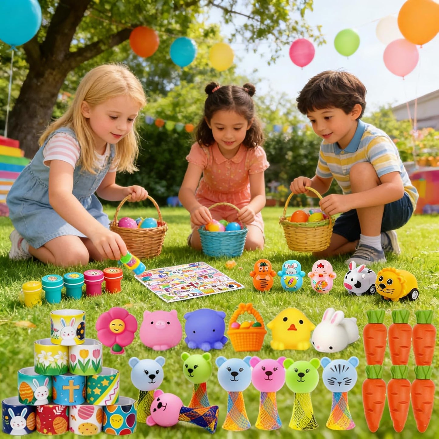 132 Pcs Easter Egg Fillers for Kids Boys Girls,Easter Basket Stuffers,Easter Party Favors Assorted Toys,Easter Eggs Hunt Gifts for Toddlers Teens Goodie Bag Stuffers Filling Treats Classroom Prizes