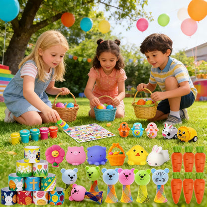 132 Pcs Easter Egg Fillers for Kids Boys Girls,Easter Basket Stuffers,Easter Party Favors Assorted Toys,Easter Eggs Hunt Gifts for Toddlers Teens Goodie Bag Stuffers Filling Treats Classroom Prizes
