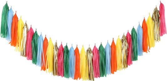 Fonder Mols Tissue Paper Tassel Garland DIY Kit (40pcs, Blush, Mint, Aqua, Lilac and Orchid All Mixed with Iridescent Mylar) for Rainbow Color, Spring, Candy, Easter themed Party Decorations A33