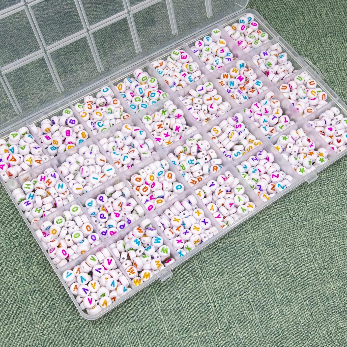 Melius 1450Pcs Acrylic Glow Letter Beads, Alphabetical Glowing in The Dark Beads in 28 Grid Box for Jewelry Making, DIY Bracelets, Necklaces, Key Chains (Glowing, 4x7mm)