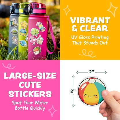 Cute Stickers for Kids - Kawaii Water Bottle Stickers for Teens - 108pc Sticker Pack - Waterproof Vinyl Stickers for Water Bottles, Scrapbook, Laptops, Etc.