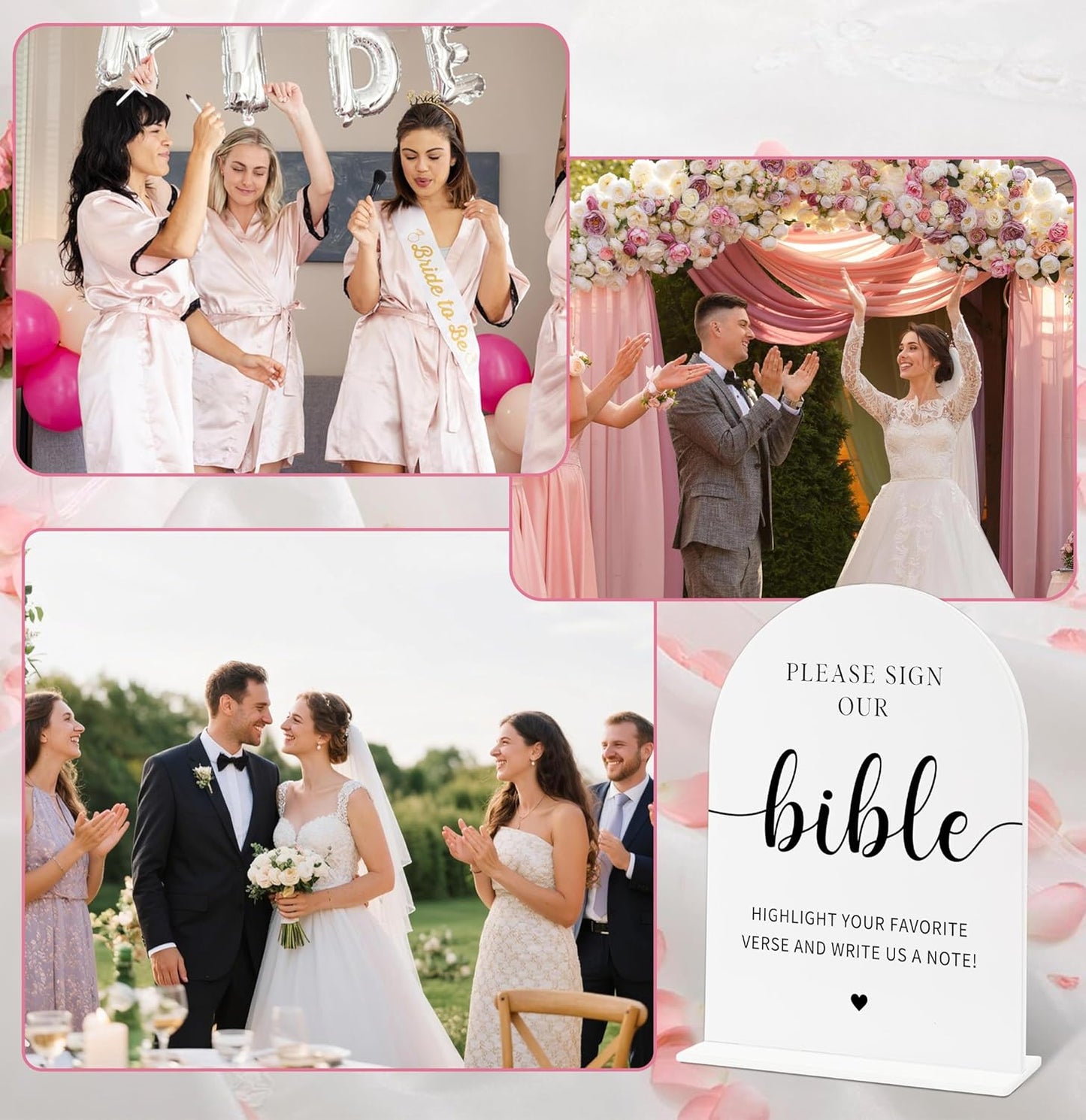 Sign Our Bible Wedding Sign, White Acrylic Wedding Guest Book Sign, Bridal Shower Decor, Elegant Arch Acrylic Table Top Signs for Reception Marriage Engagement Party Decorations
