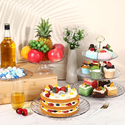 6 Pcs Acrylic Dessert Stands Set Include Display Risers Cupcake Tower and Clear Round Dessert Trays Cake Table Holder for Wedding Baby Shower Decoration(Classic Style)