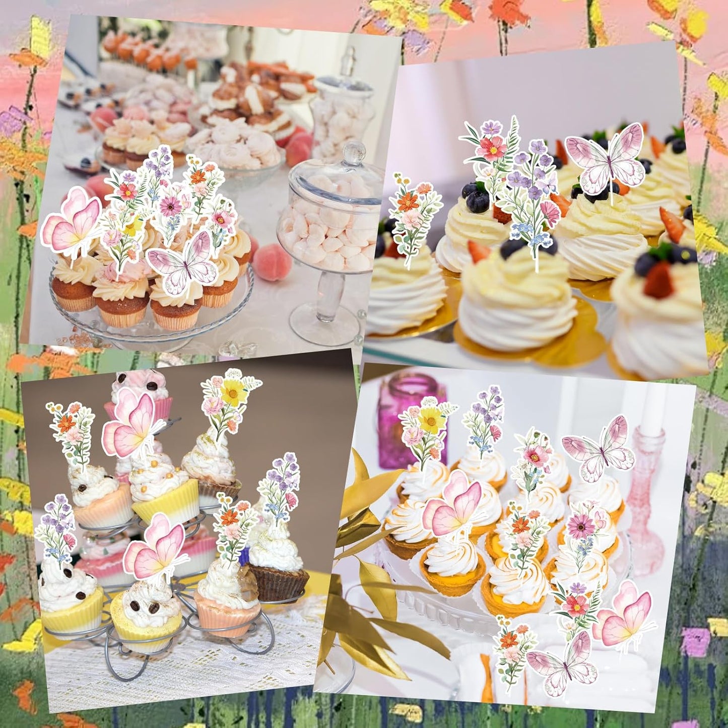 Wildflower Birthday Party Decorations, 36PCS Flower Floral Cupcake Toppers Decoration, Baby in Bloom Baby Shower Cupcake Picks Decor Party Supplies for Gilrs Women