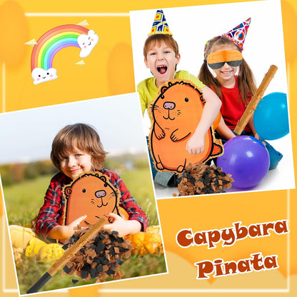 15 x 12 x 2.8 Inch Capybara Pinata Set with Cute Capybara Animal Pinata Stick Blindfold Confetti for Adults Kids Birthday Animal Party Game Supplies Favors