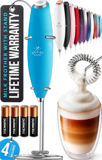 Zulay Kitchen Powerful Milk Frother Wand With Duracell Batteries - Ultra Fast Handheld Drink Mixer - Electric Whisk Foam Maker for Coffee, Lattes, Cappuccino & Matcha - Z1 Motor - Black - Colors D