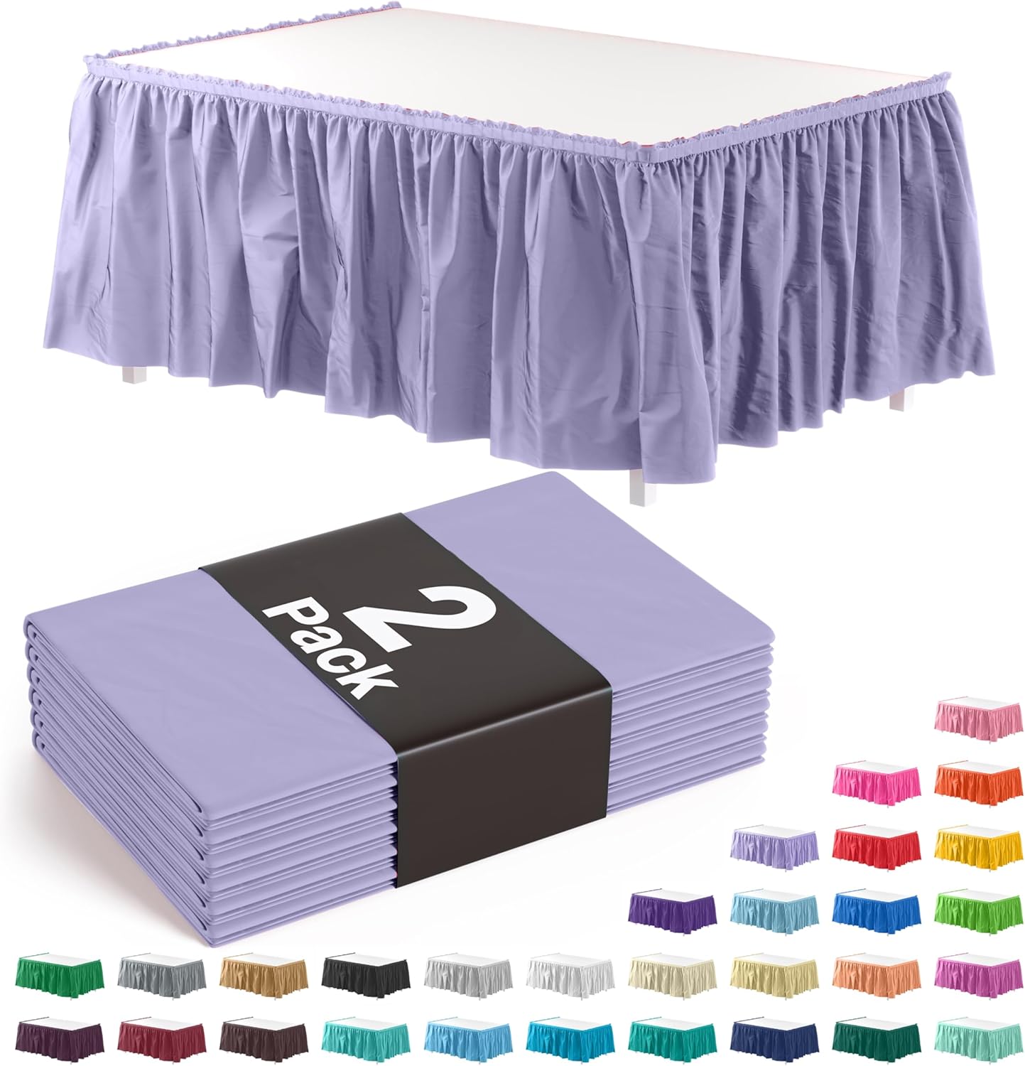 Exquisite Ruffle Table Skirt Black 6 Pack 14 Ft Long Table Skirts for Rectangle Tables 6ft Plus or Round Tables Skirts with Adhesive Strip for Gender Reveal Decor & Happy Birthday Parties