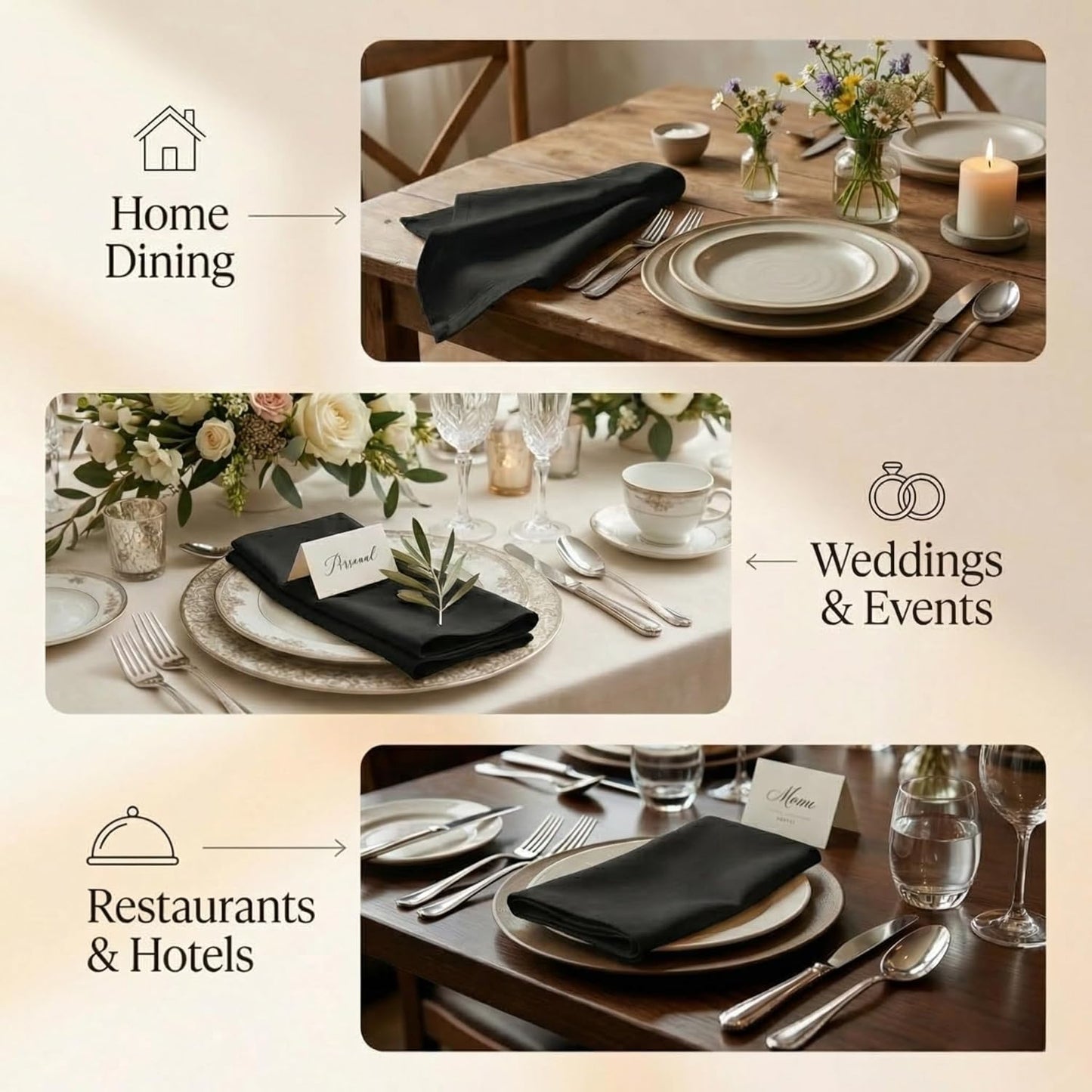 ACCENTHOME Natural Cotton Linen Napkin Set of 12 18x18 inch Dinner Napkins - Washable Soft Premium Hotel Quality Reusable Hemmed Edges Napkins Perfect Table Linens for Family Dinners, Weddings