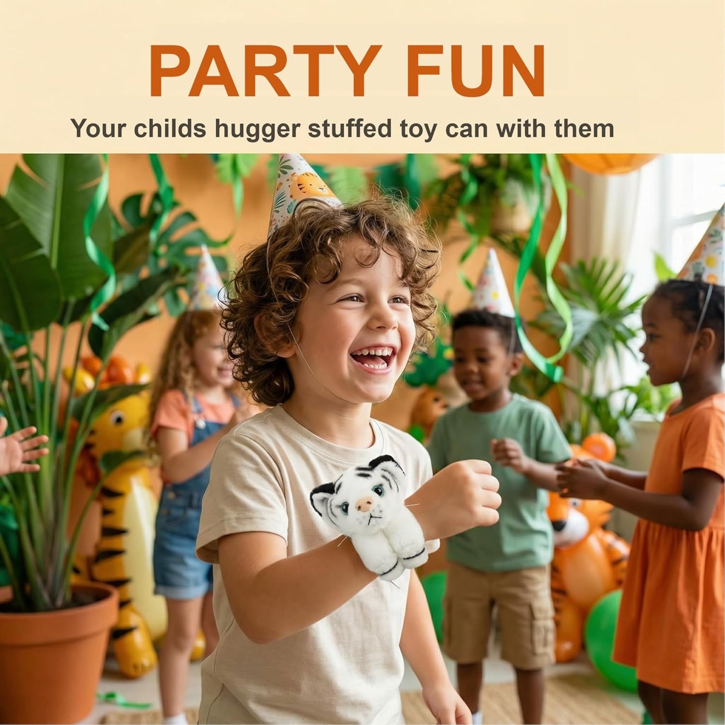 jarbins Animal Slap Bracelets Tiger Plush Kids Pretend Play Bracelets Bulk Toys Wristband for Children Birthday Party Favors
