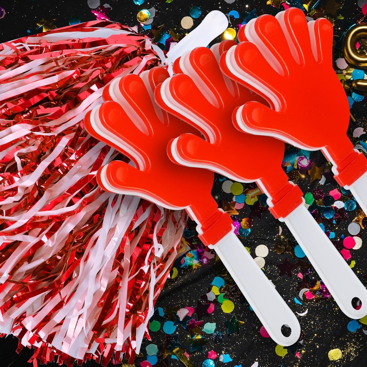 48 Pcs Cheerleading Pom Poms and Hand Clappers Noisemakers Set for Team Spirit Items Sporting Events Football Baseball Cheering Essentials Party Favors Dance（Yellow and Black）