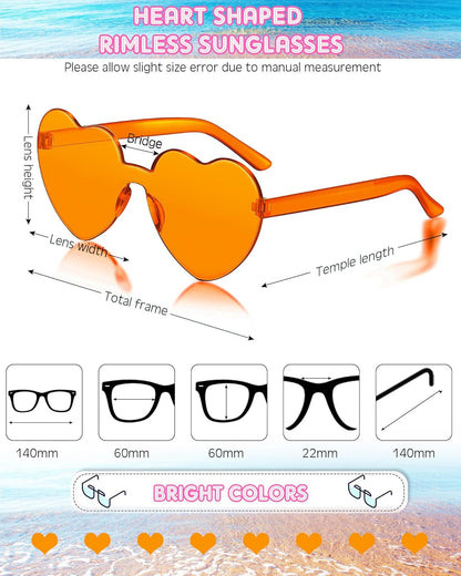 Frienda 8 Pairs Heart Shaped Sunglasses for Women Rimless Heart Glasses Candy Color Sunglasses for Party Favor
