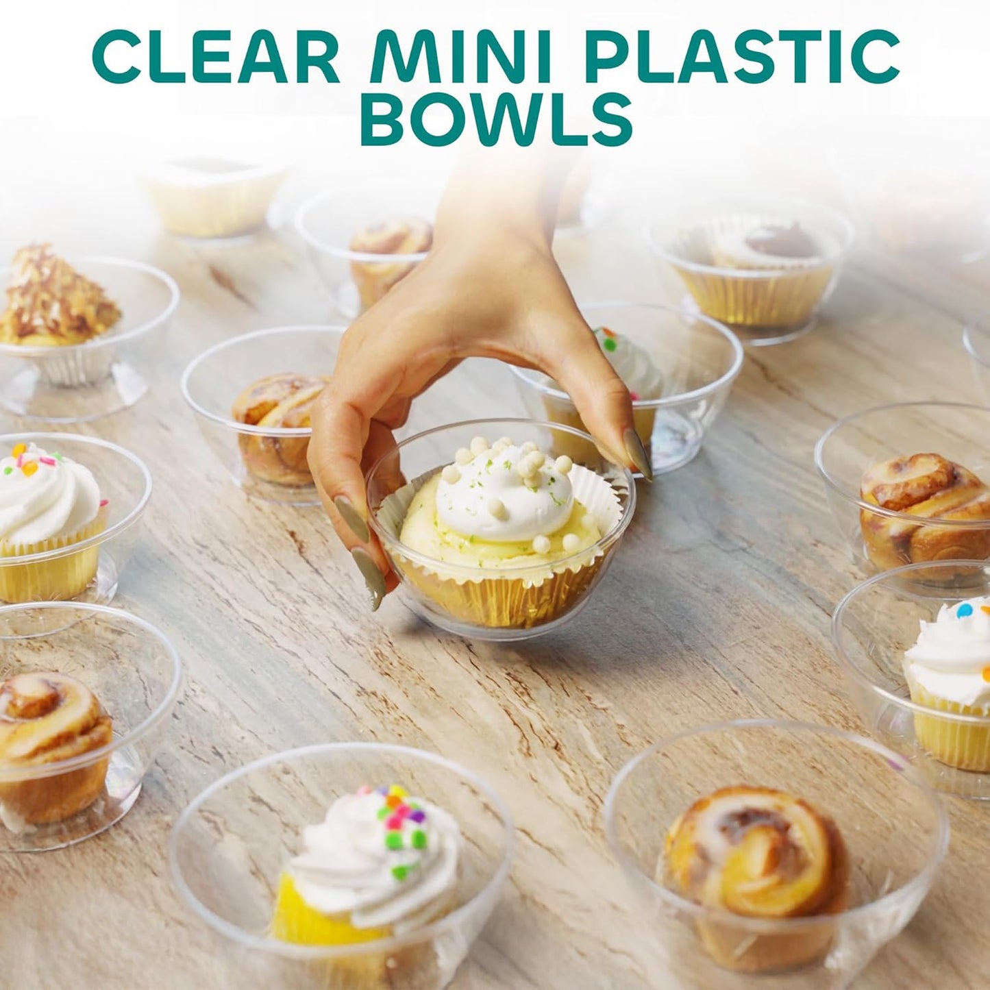 JoyServe Clear Mini Plastic Bowls - (Bulk 100 Pack) 6 Oz Disposable Premium Hard Plastic Dessert Bowls for Serving, Weddings, Catering, Parties, Salsa, Home or Event Party Supplies