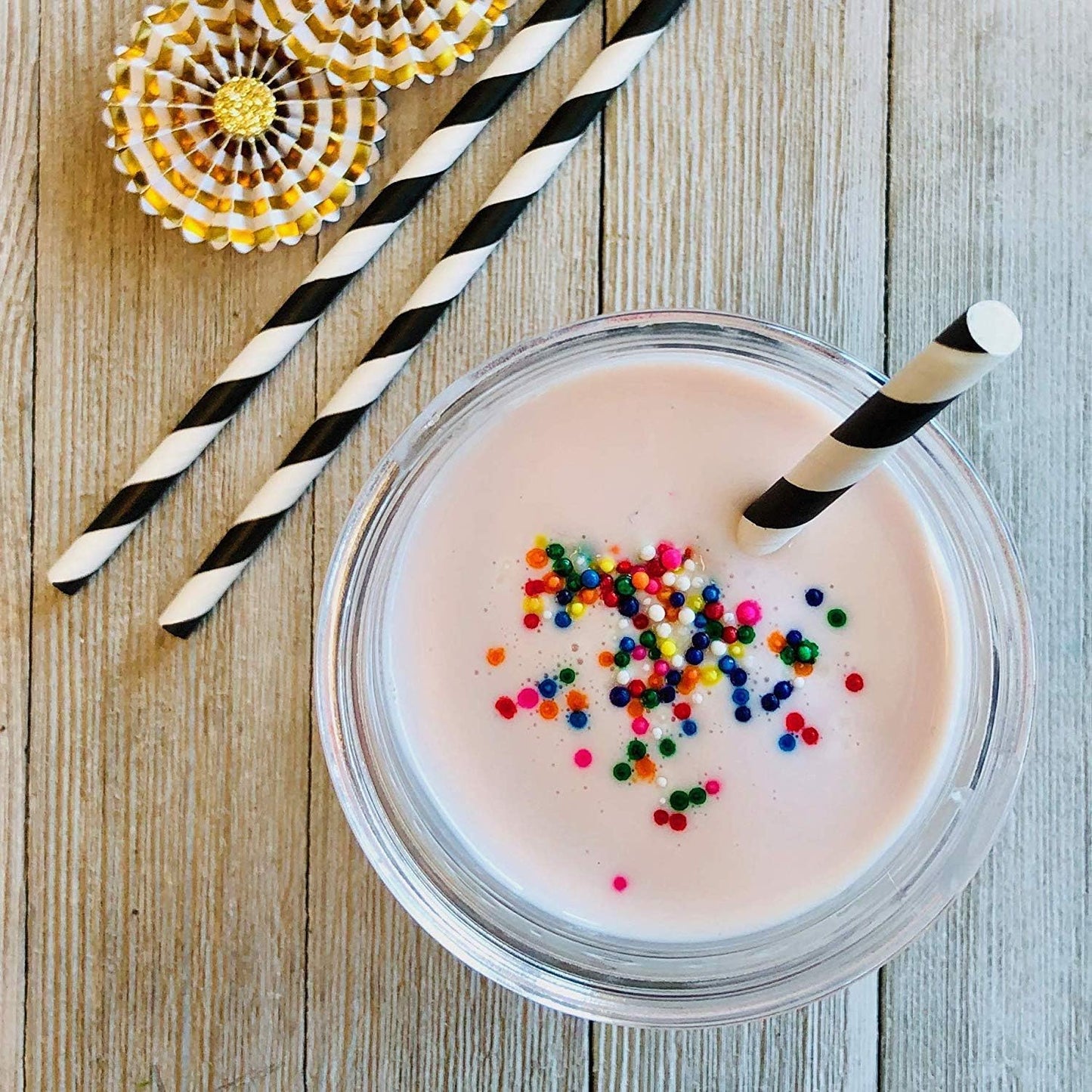 Biodegradable Striped Paper Straws,Paper Drinking Straws for Party, Events and Crafts,Baby Shower Decorations 7.75 Inches, Black White Striped - 100 Packs