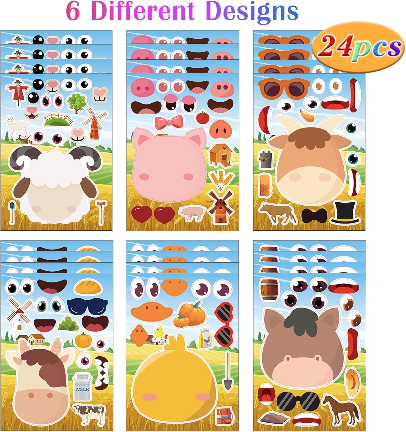24 Sheets Cupcake Make a Face Sticker Sheets for Kids Todders Activities, Make Your Own Stickers for Kids Birthday Party Favor Supplies Craft