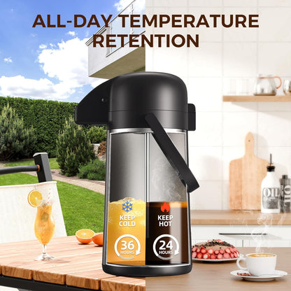 Coffee Carafe for Keeping Hot - Gezoss 102OZ / 3L Airpot Coffee Dispenser with Pump - Large Coffee Carafe for Hot Drinks Tea Liquid - Insulated Stainless Steel Hot Water Beverage Urn for Parties