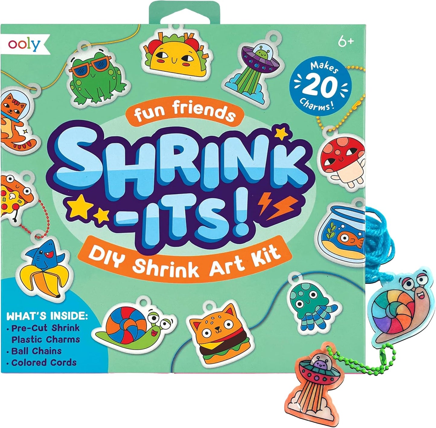 Ooly x Peanuts Snoopy 34 PC DIY Shrinking Art Kit for Kids with Markers, 20 Plastic Pre Cut Charms and More, No Mess Creative Activity Jewelry Making Kit