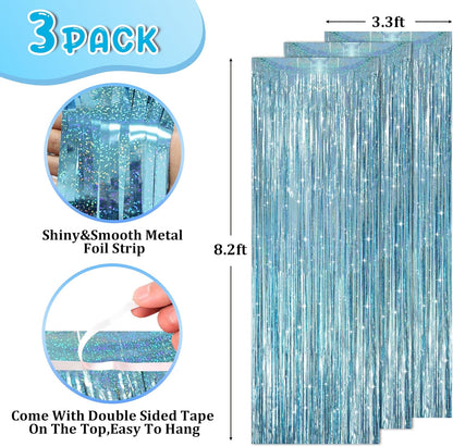 Voircoloria 3 Pack 3.3x8.2 Feet Gold Foil Fringe Backdrop Curtains, Tinsel Streamers, Fringe Backdrop for 2025 New Years Eve, Graduation, Birthday, Baby Shower, Gender Reveal, Disco Party - Colors B