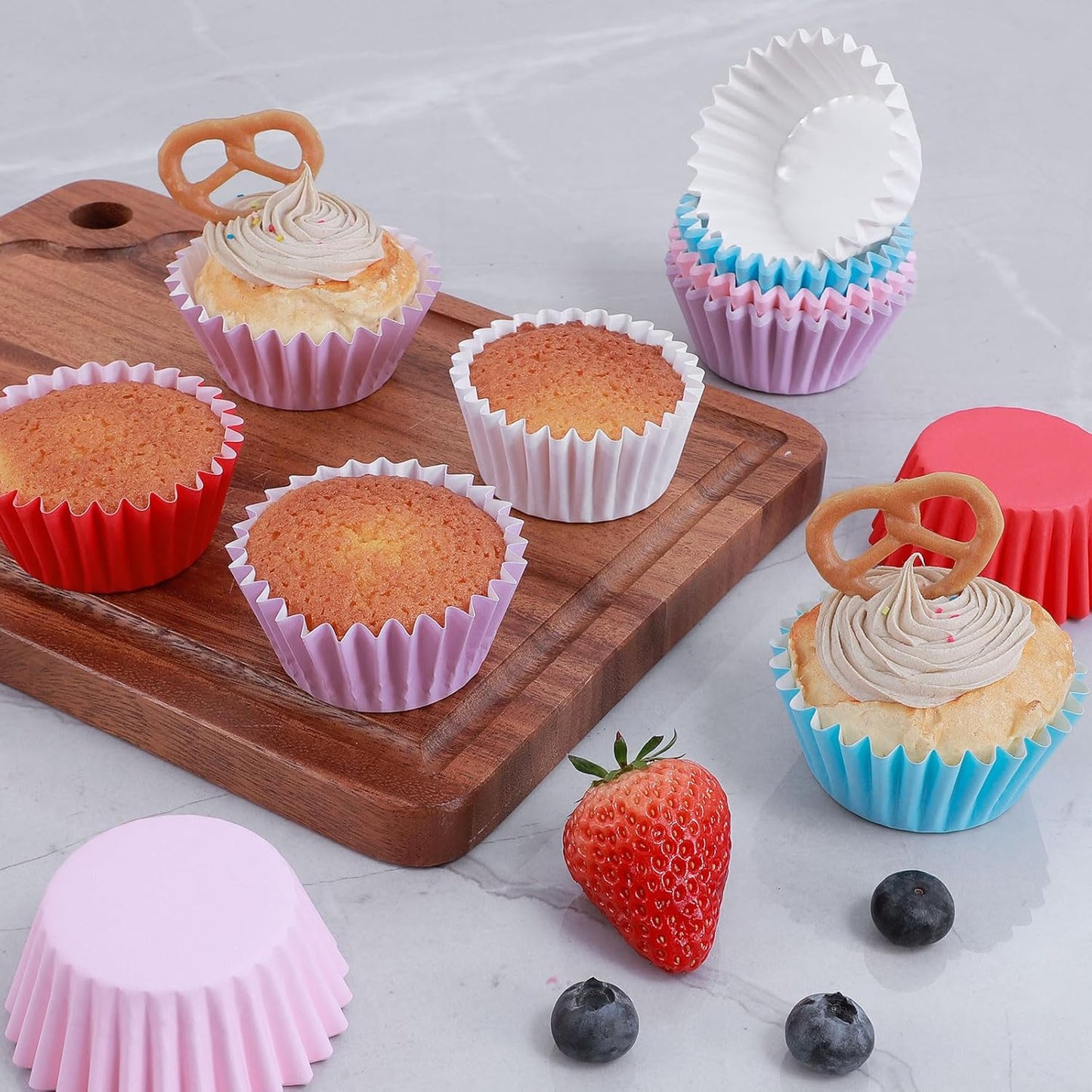 Caperci Heavy Duty Standard White Cupcake Liners 150 Counts - Grease-Resistant Paper Muffin Baking Cups, Odorless, No Muffin Pan Needed, Easily Peels (White)