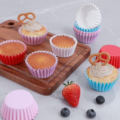 Caperci Heavy Duty Standard White Cupcake Liners 150 Counts - Grease-Resistant Paper Muffin Baking Cups, Odorless, No Muffin Pan Needed, Easily Peels (White)