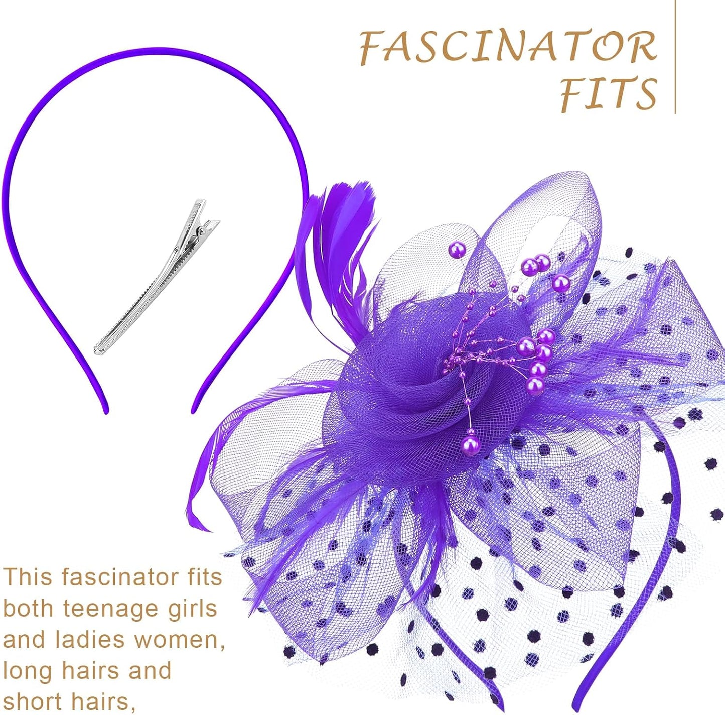DRESHOW Fascinators Hat Flower Mesh Ribbons Feathers on a Headband and a Clip Tea Party Headwear for Girls and Women - Colors A