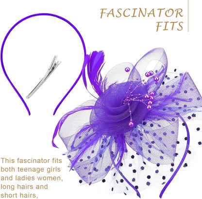 DRESHOW Fascinators Hat Flower Mesh Ribbons Feathers on a Headband and a Clip Tea Party Headwear for Girls and Women - Colors A