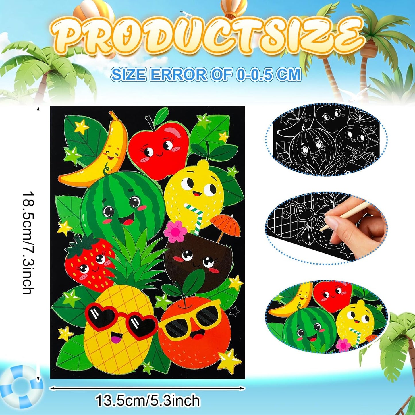 Marspark 24 Pcs Summer Crafts for Kids Bulk Color Your Own Summer Scratch Posters DIY Magic Scratch Paper Black Off Art Paper Gifts Kit Doodle Art for Home Holiday School Party Activities