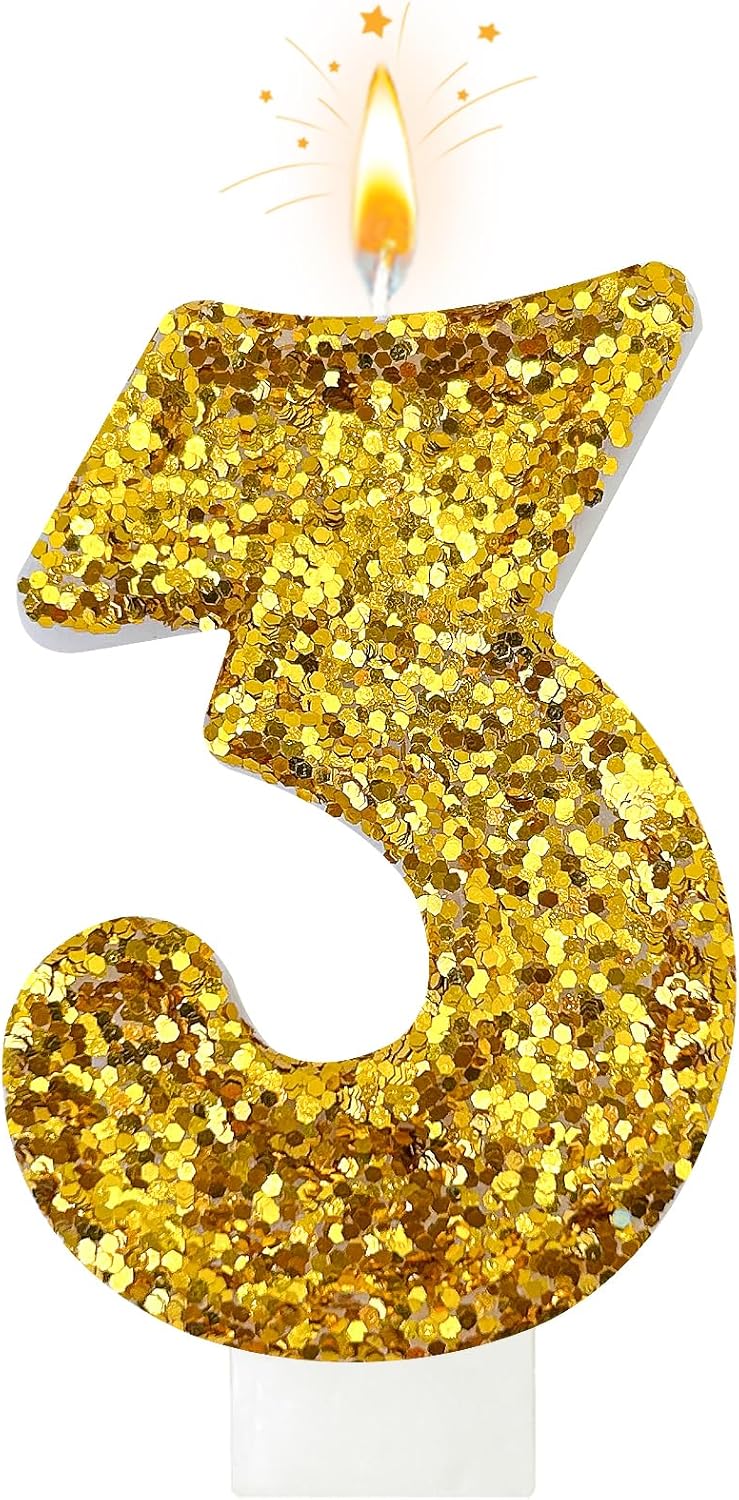 Birthday Number Candles, Glitter Number Candle Cake Decorations with Sequins, Cupcake Decorations for Girls, Women, Party Anniversary Celebrations (Number 6, Purple)