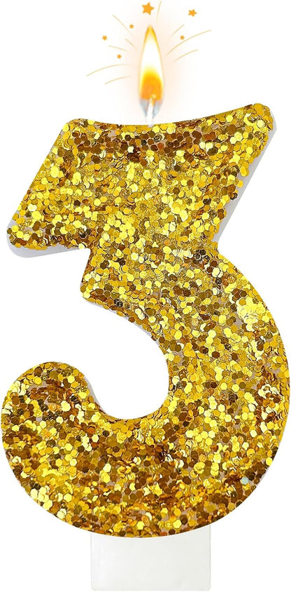 Birthday Number Candles, Glitter Number Candle Cake Decorations with Sequins, Cupcake Decorations for Girls, Women, Party Anniversary Celebrations (Number 6, Purple)