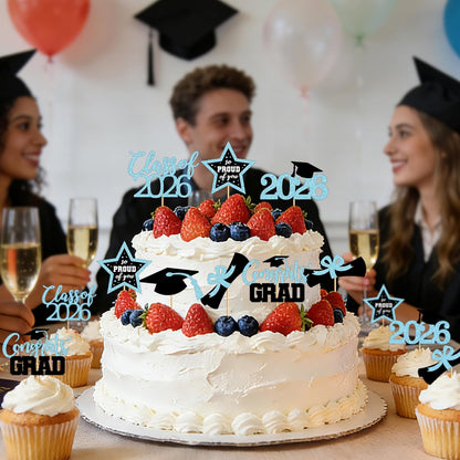 48 PCS Graduation Cupcake Toppers, Glittery 6 Styles Congrats Grad Cake Topper, Black and Red Graduation Decorations 2026, Cap and Diploma Cake Picks for Grad Party Supplies
