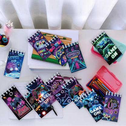 24 PCS Neon Video Games Mini Spiral Notepads Game on Party Gift Stuffer Supplies Gamer Party Decorations Gaming Small Notebooks for Neon Video Gaming Birthday Party Favors