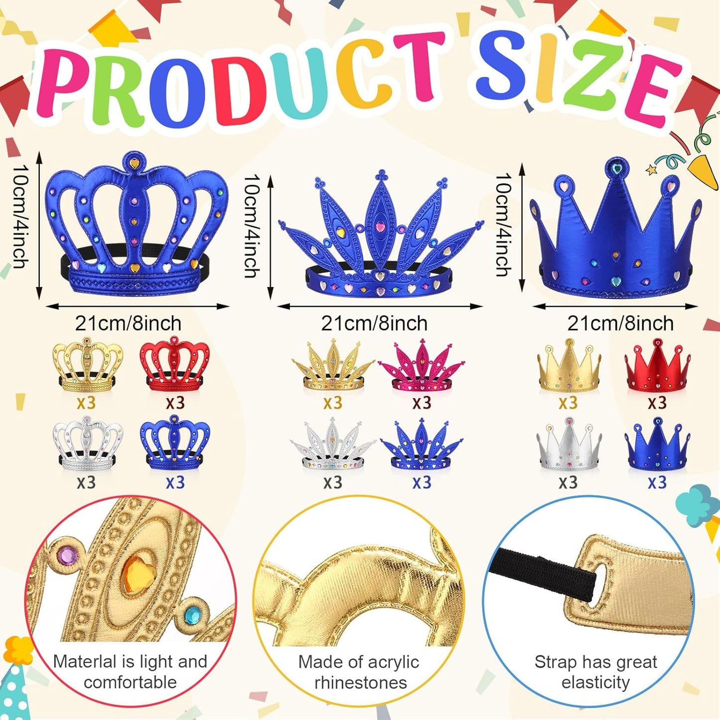 Yaomiao 66 Pieces Foam Princess Tiaras DIY Crowns Kids Party Favors Craft Crystal Diamond Sticker Girls Making Your Own Tiara (Gold)