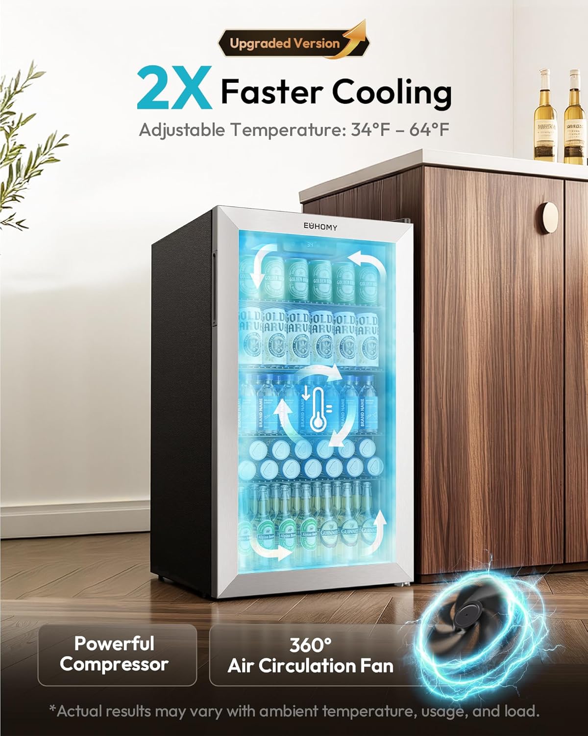 EUHOMY 4.5 Cu.ft Beverage Refrigerator and Cooler, 145 Can Mini fridge with Glass Door for Soda Beer Wine, Small Drink Dispenser with Digital Adjustable Thermostat for Home Office Bar