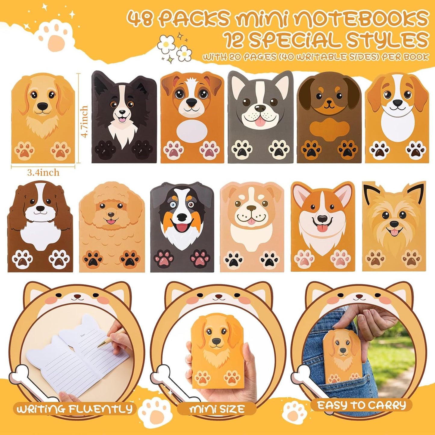 Maxdot 48 Pcs Farm Animals Mini Notebooks Bulk Party Favors Gift Small Cute Pocket Notepads with 20 Sheets, Gifts for Birthday, Back to School Party Classroom Prizes Gift