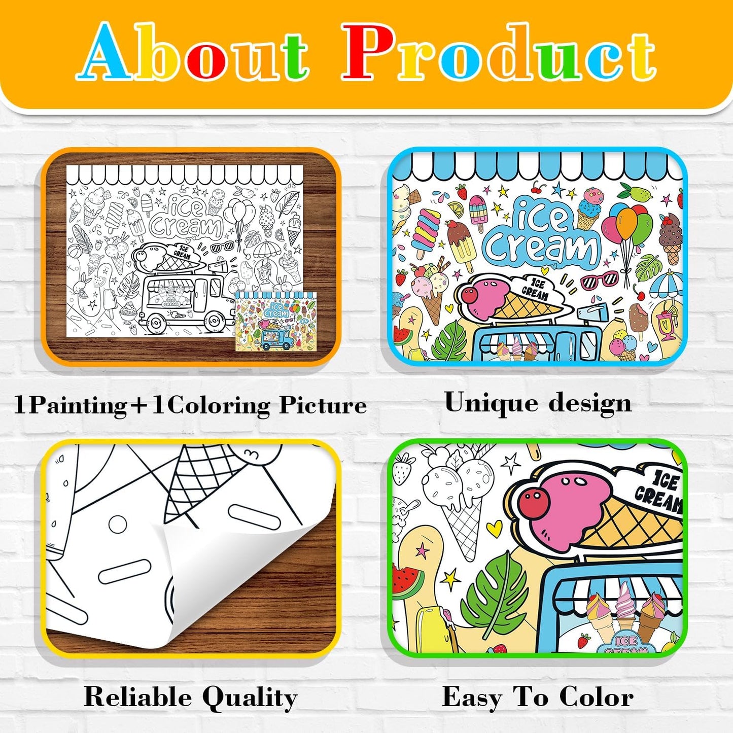43.3x31.5 Summer Coloring Poster with Picture, Giant Cute Painting Poster, Large Coloring Tablecloth for Classroom Home Birthday Party Supplies Favor
