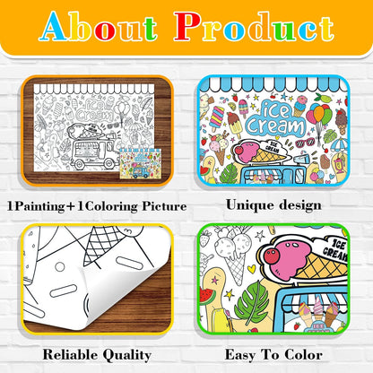 43.3x31.5 Summer Coloring Poster with Picture, Giant Cute Painting Poster, Large Coloring Tablecloth for Classroom Home Birthday Party Supplies Favor