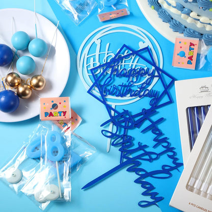 Yerliker 34 Pcs Happy Birthday Cake Toppers Decorations Birthday Candles DIY Cake Decor for Men Women Wedding Anniversary(Gold)