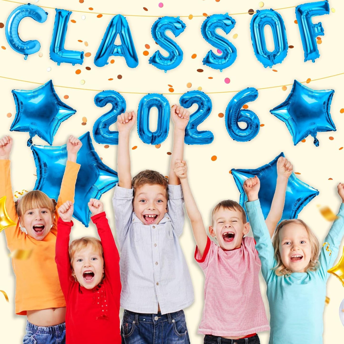 Graduation Balloons, Class of 2026 Balloons, 16Inch Gold Grad Class of 2026 Letters Foil Balloon Sign with Star Balloons, Class of 2026 Decorations for High School College Graduation Party Decorations